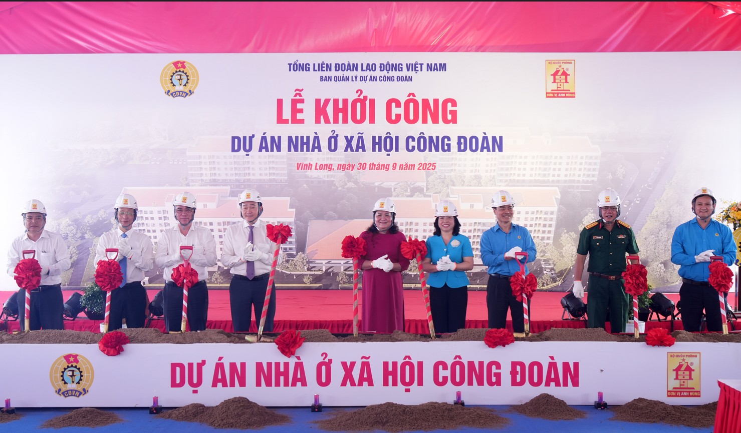 Khởi công Dự án Nhà ở xã hội Công đoàn tại xã Giao Long, tỉnh Vĩnh Long
